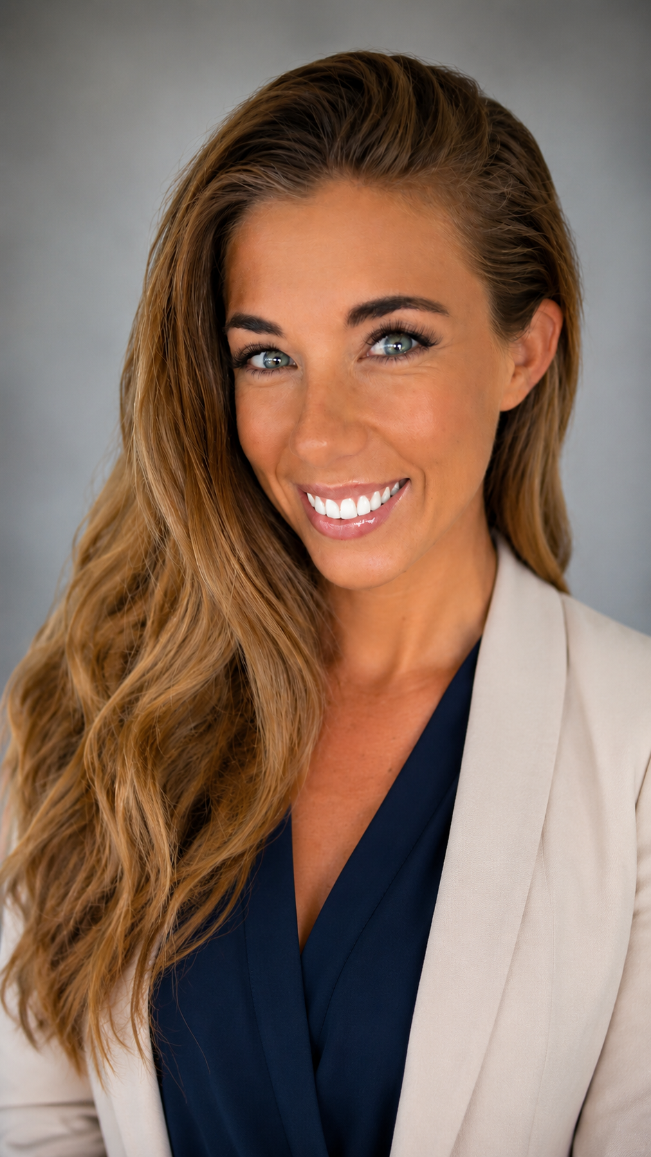 Shayla, founder of Lionessence, smiling in a cream blazer